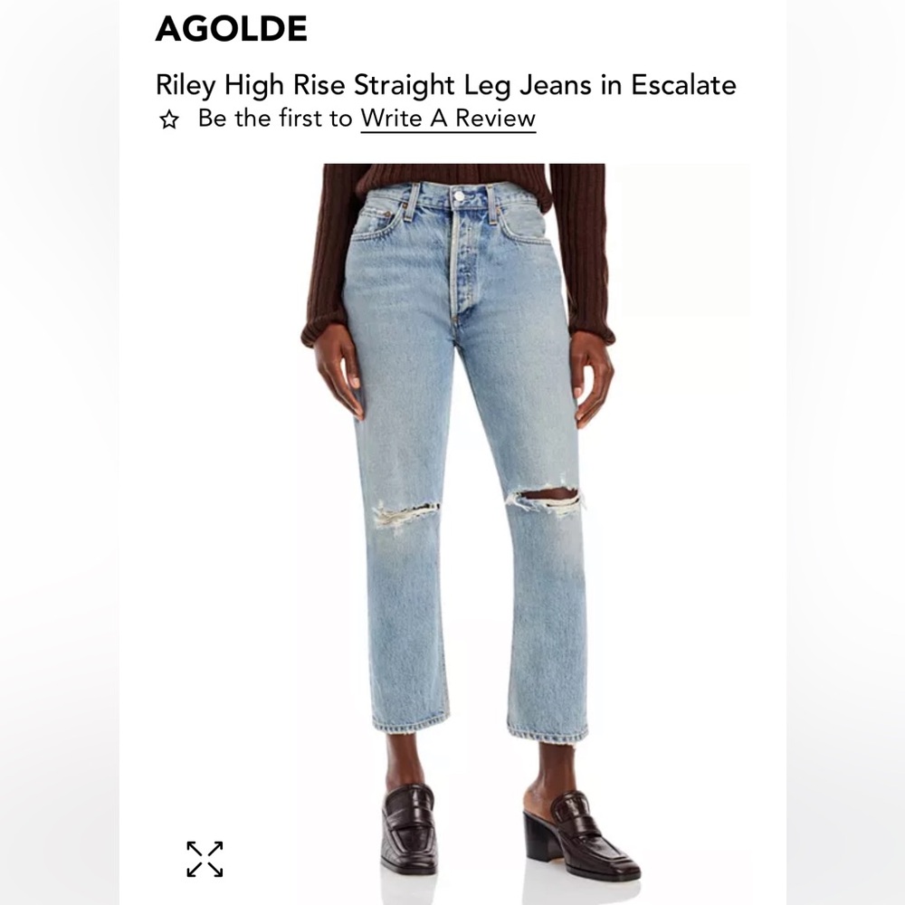 AGOLDE “Riley” High Rise Straight Leg Jeans (distressed light blue)